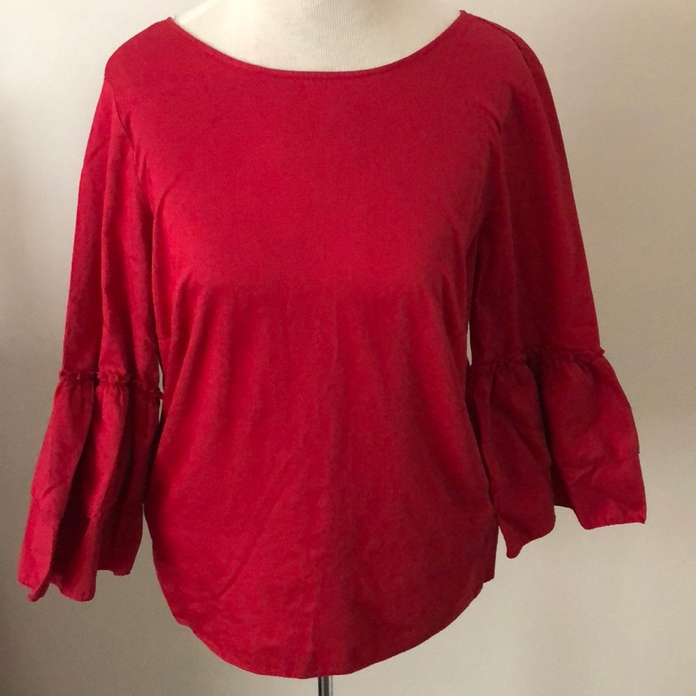 Jane & Delancey red blouse SZ Small Lace Up Back Boho Bell sleeves Red NWOT